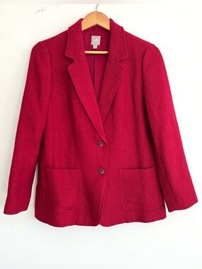 J. JILL Red Burgundy Texture Tweed Single Breast Wool Blend Jacket Blazer Sz MP